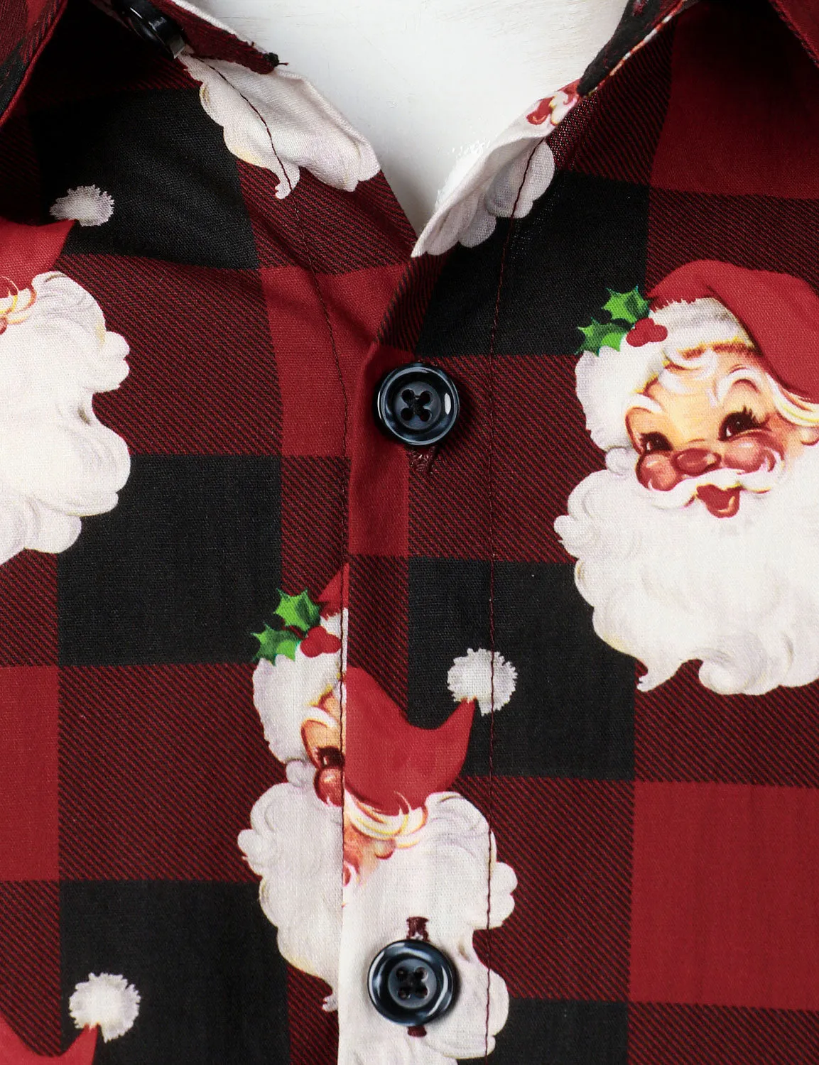 Men's Long Sleeve Red Christmas Check Cotton Shirt