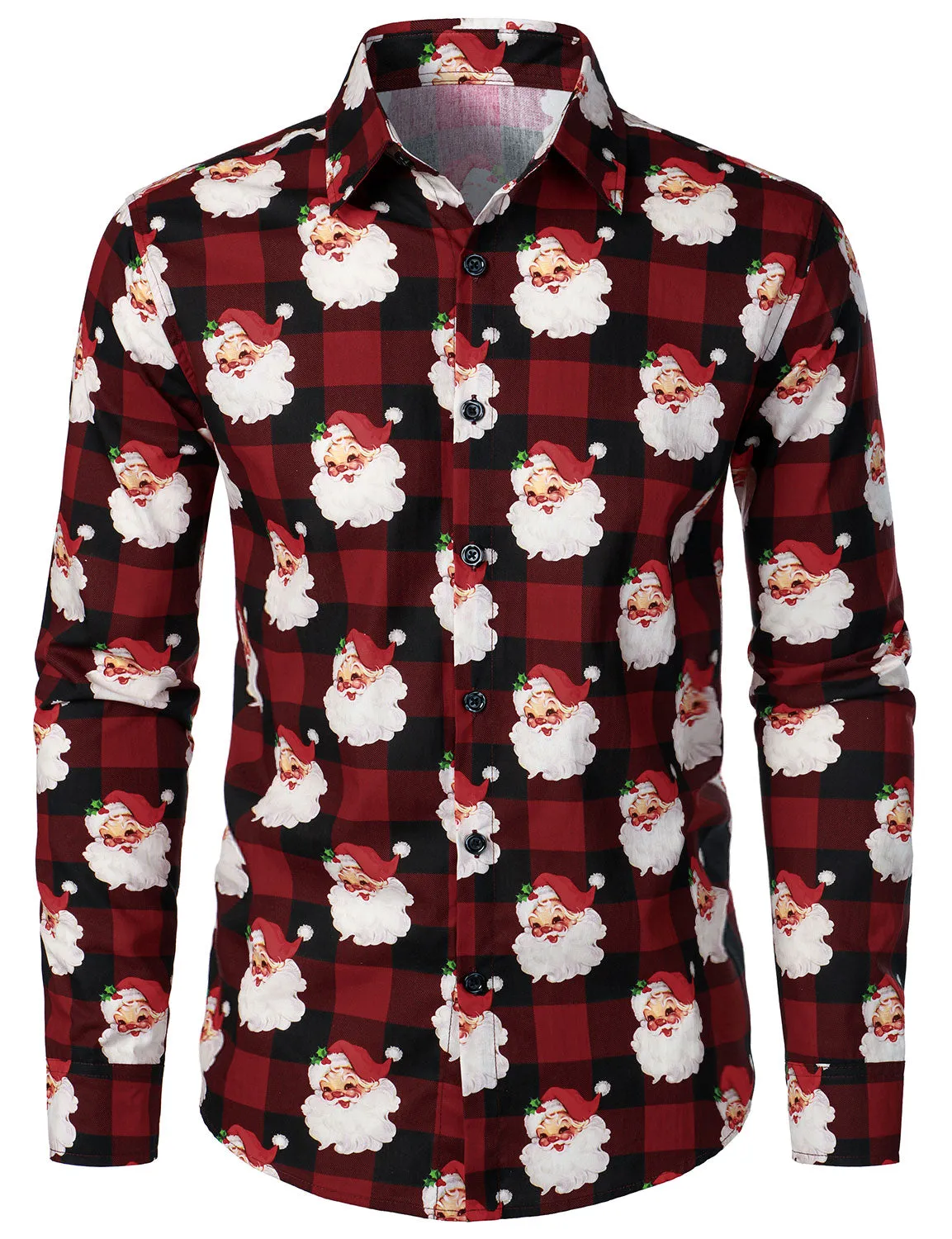 Men's Long Sleeve Red Christmas Check Cotton Shirt