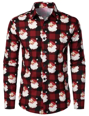 Men's Long Sleeve Red Christmas Check Cotton Shirt