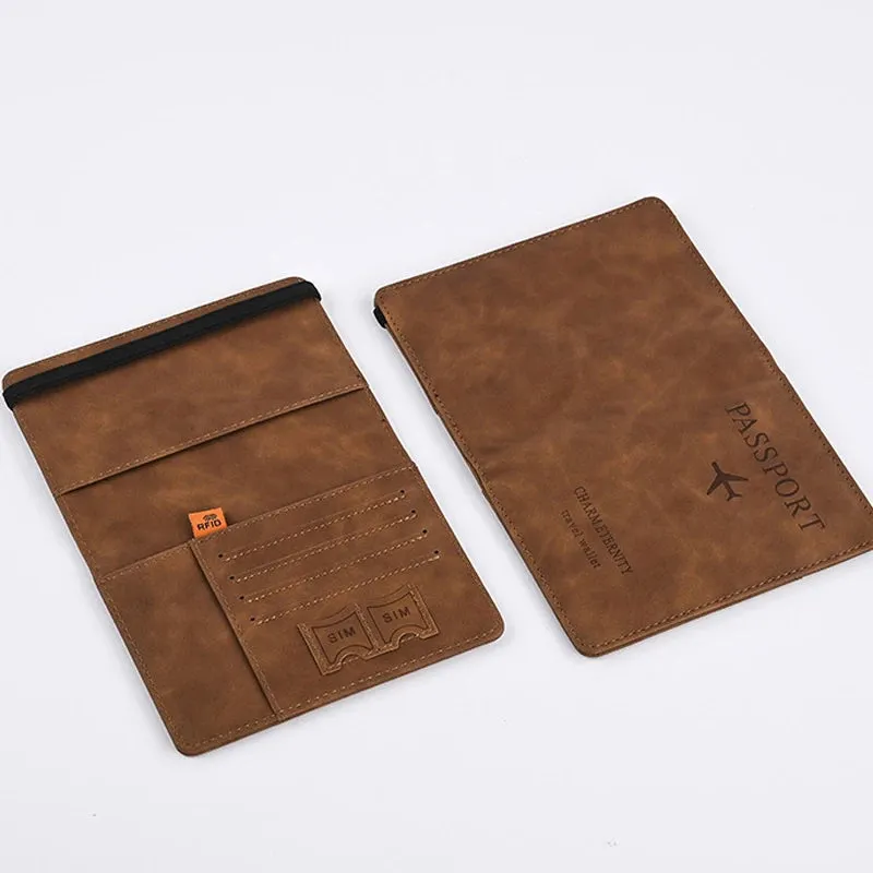 Men’s PU Leather Travel Wallet – RFID-Blocking Passport Holder with Card Slots