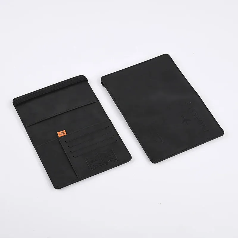Men’s PU Leather Travel Wallet – RFID-Blocking Passport Holder with Card Slots