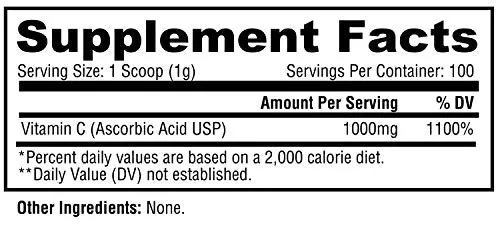 Metabolic Nutrition Vitamina C, 1000 mg, grado de farmacia puro, ácido ascórbico de alta absorción, 1