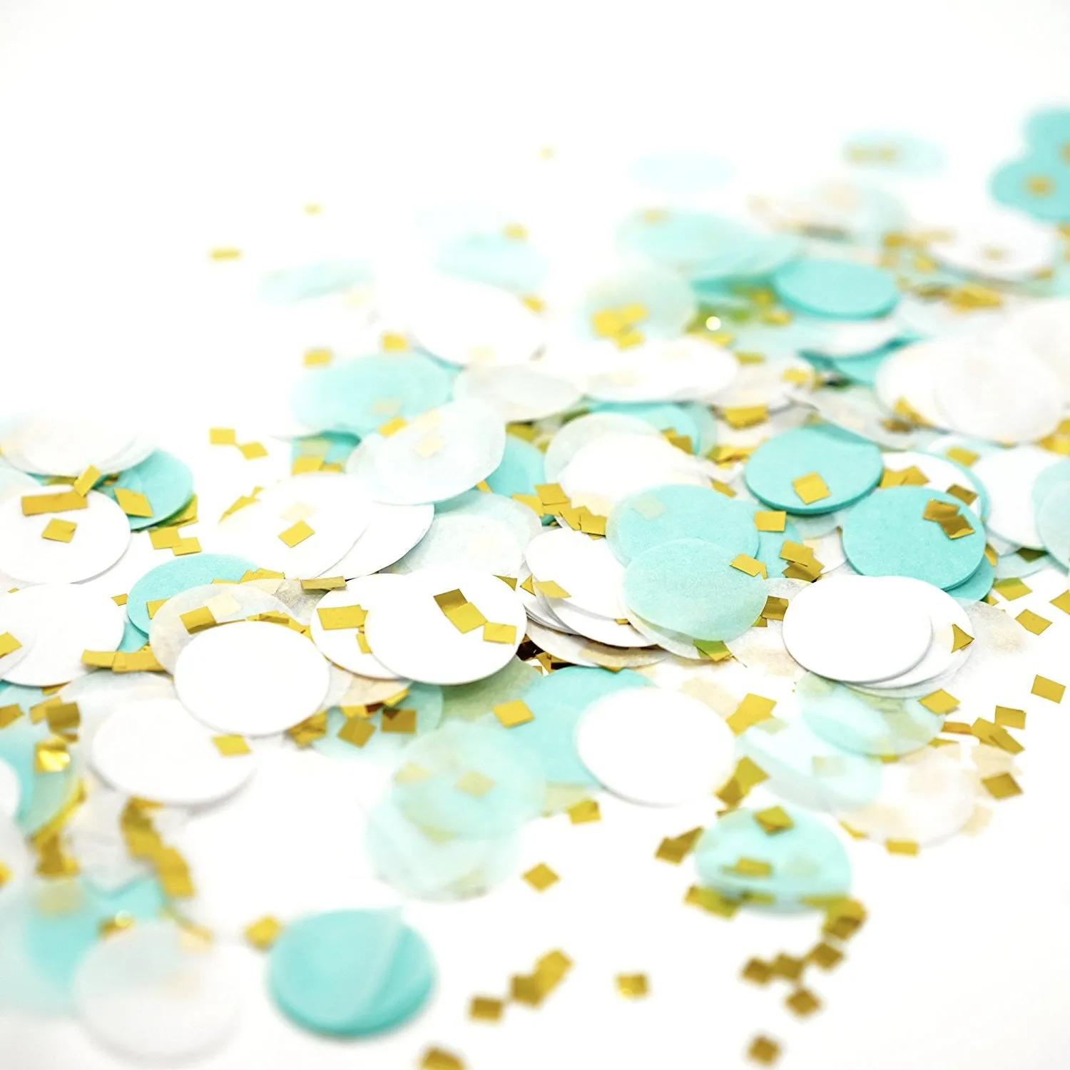 Mint White Gold Metallic Tissue Paper Shredded Circle Confetti Party Decoration