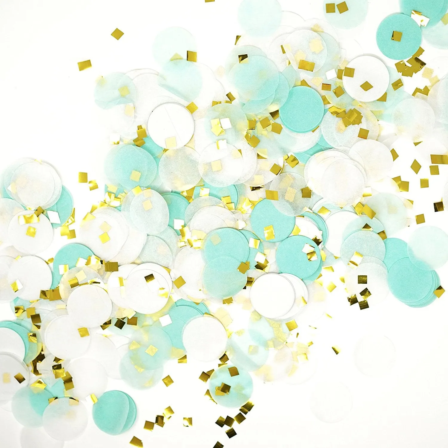 Mint White Gold Metallic Tissue Paper Shredded Circle Confetti Party Decoration