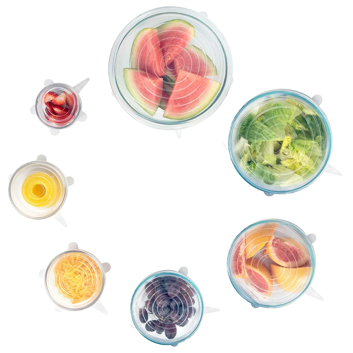 Modfamily Silicone Stretch Lids (7 Pack, Includes Exclusive XL Size), Reusable, Durable & Expandable to Fit Many Container Sizes & Shapes. Superior for Keeping Food Fresh, Dishwasher & Freezer Safe