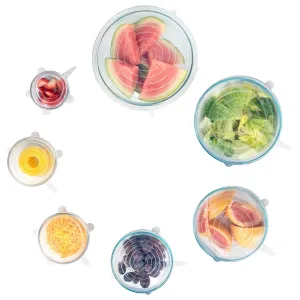 Modfamily Silicone Stretch Lids (7 Pack, Includes Exclusive XL Size), Reusable, Durable & Expandable to Fit Many Container Sizes & Shapes. Superior for Keeping Food Fresh, Dishwasher & Freezer Safe
