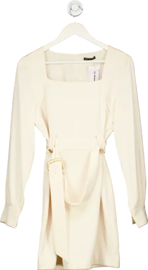 MOTF Cream Long Sleeve Belted Dress UK M