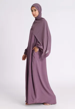 Mulberry Closed Abaya with Zip Pockets & Cuff Sleeves (Premium)