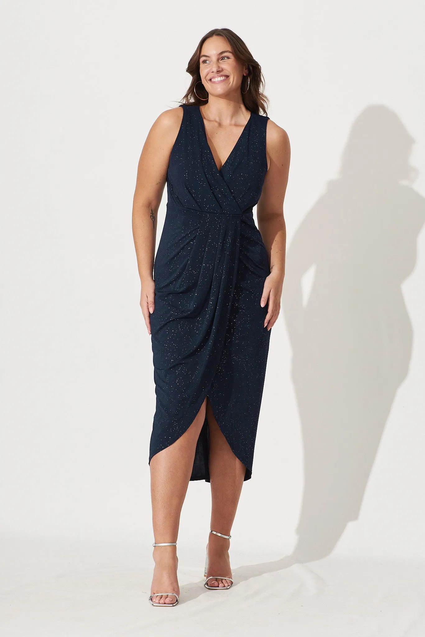 Navy Glitter Midi Dress - Amanda