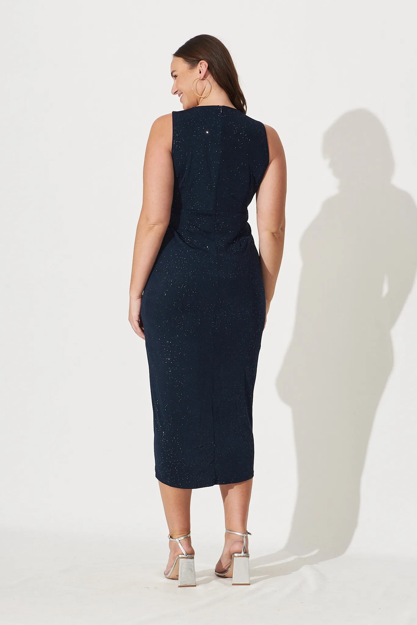 Navy Glitter Midi Dress - Amanda