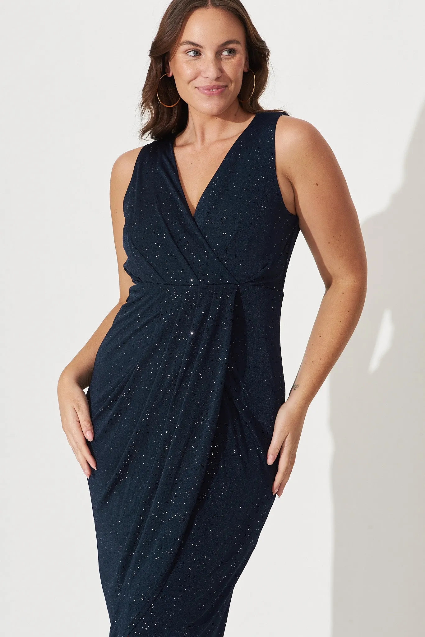 Navy Glitter Midi Dress - Amanda