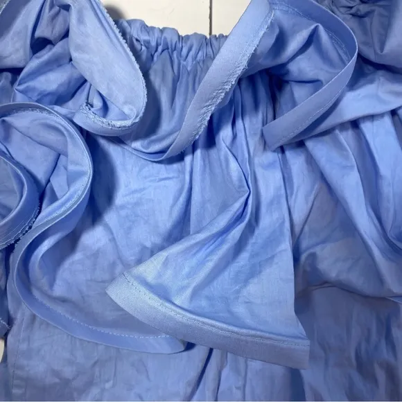 New Collection Light Blue Cotton Lightweight Extreme Ruffle Bardot Dress NWT M