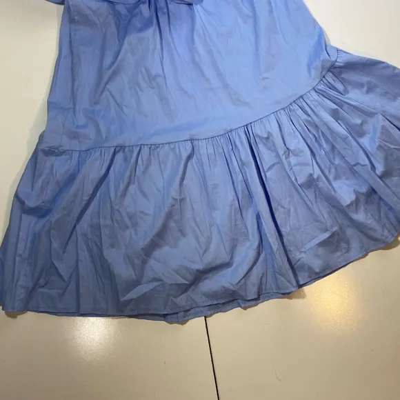 New Collection Light Blue Cotton Lightweight Extreme Ruffle Bardot Dress NWT M