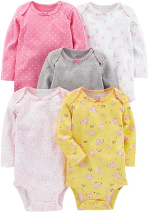 New Simple Joys by Carter's Baby-Girls 5-Pack Long-Sleeve Bodysuits, Sz Preemie!