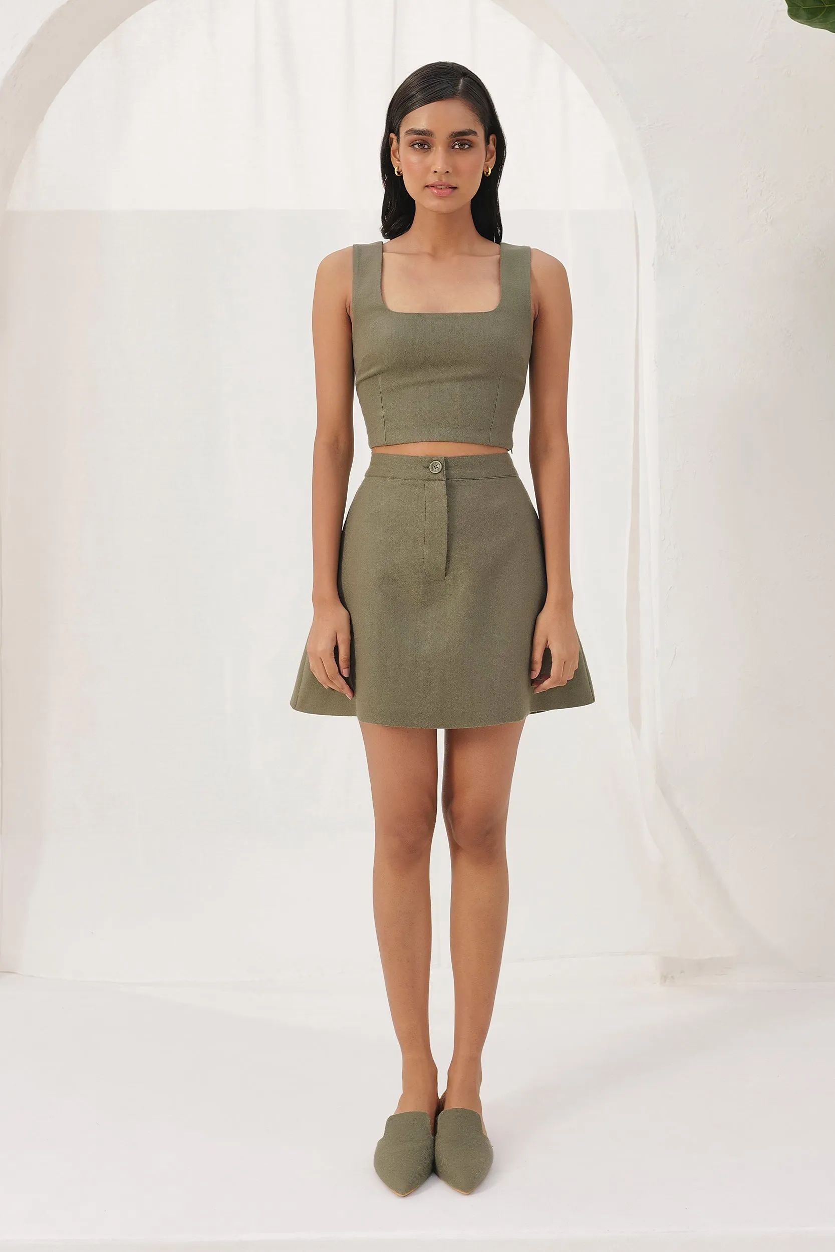 Paris Woollen Skirt (Moss)