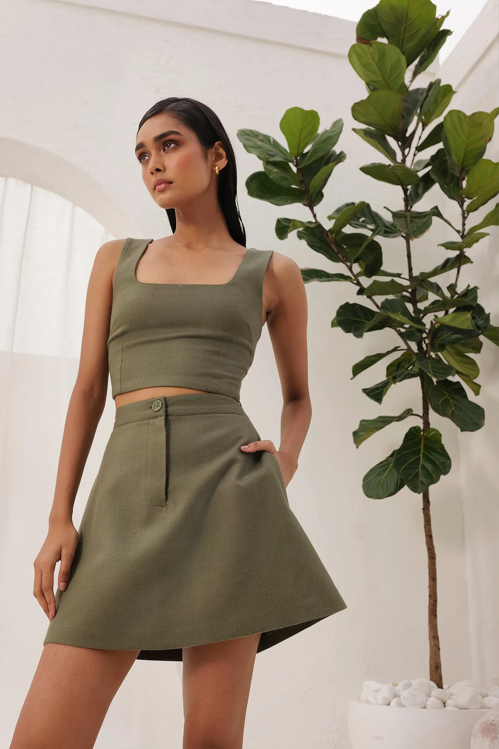 Paris Woollen Skirt (Moss)