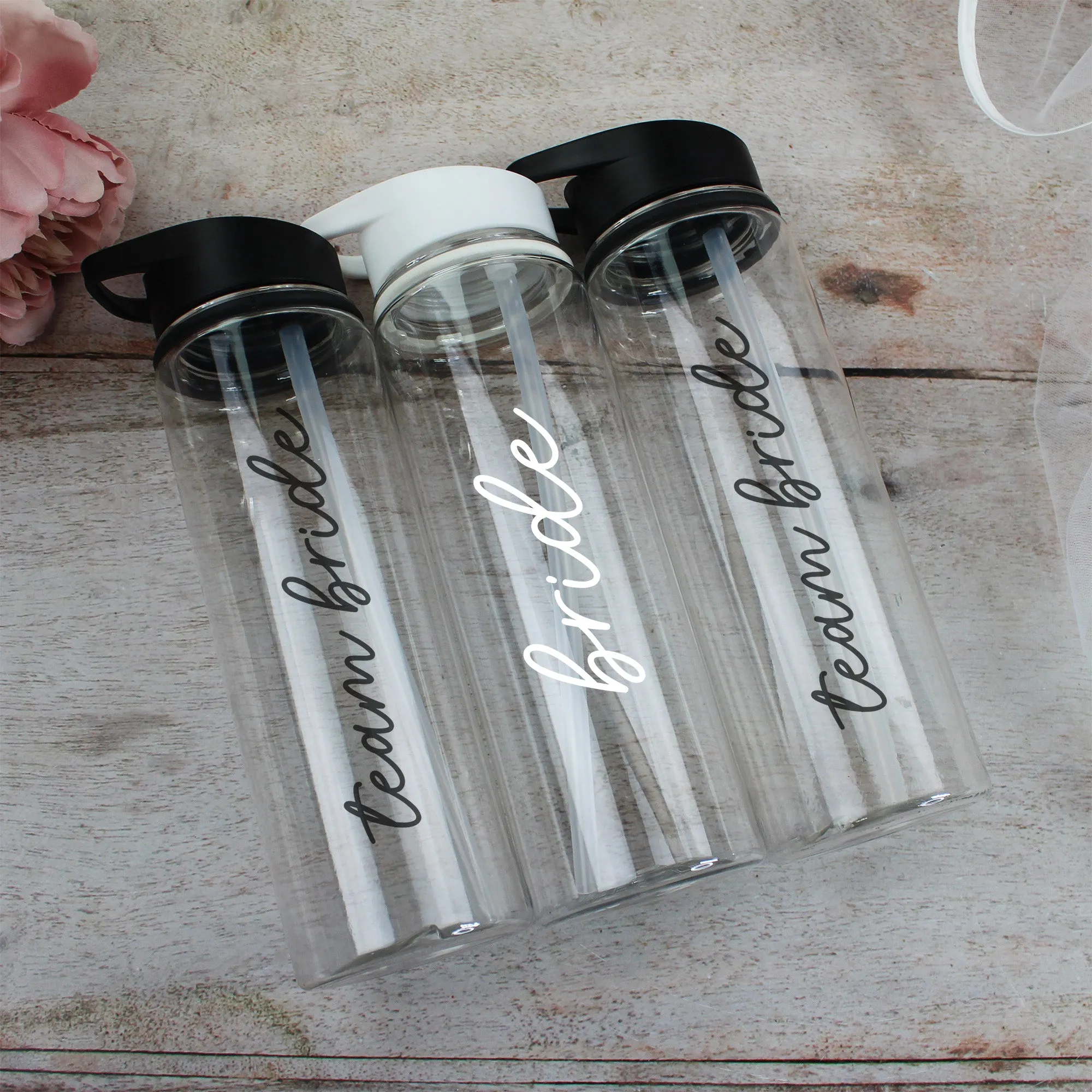 Personalised Black Team Bride & White Bride Water Bottles, 725 ml