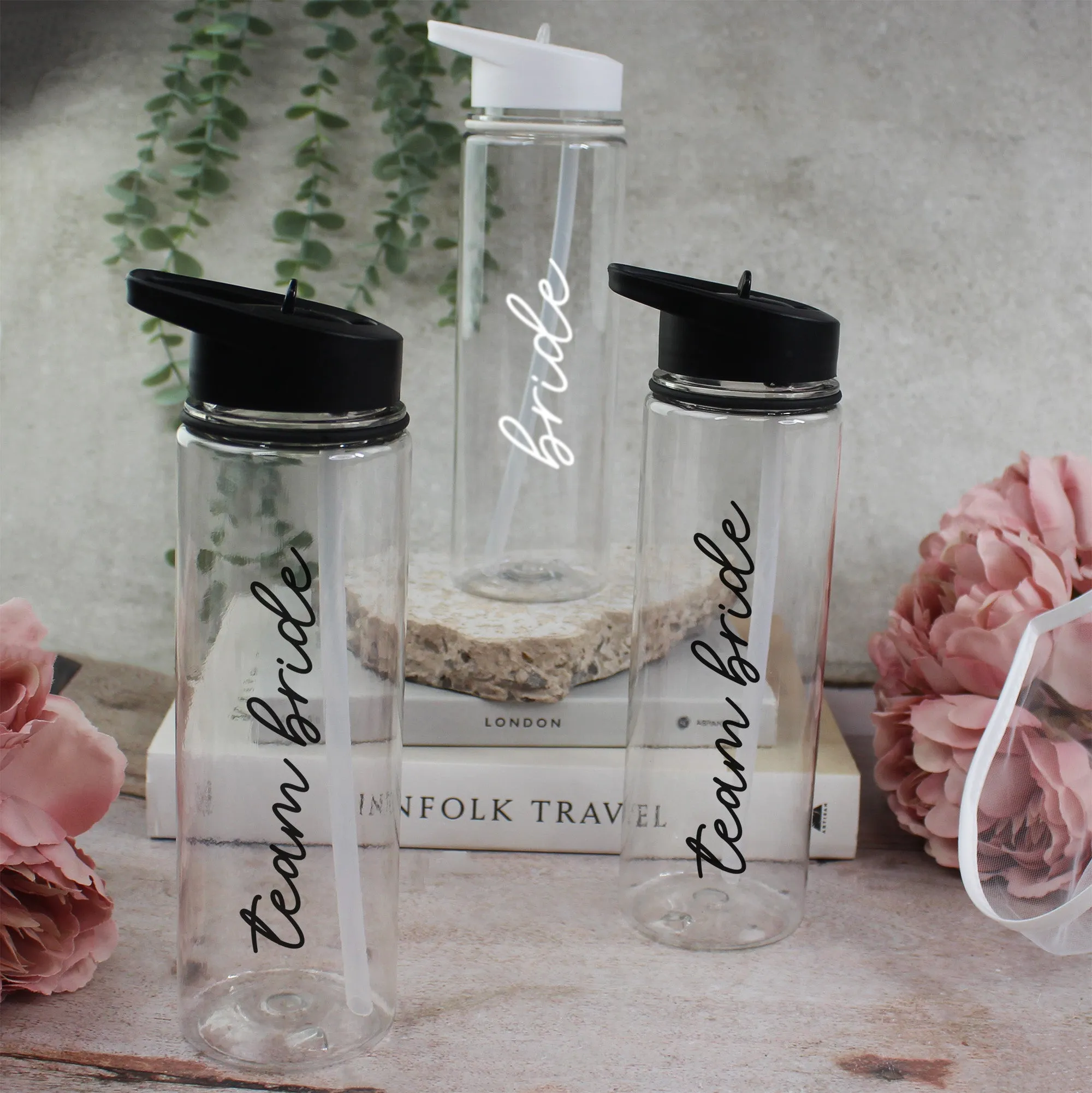 Personalised Black Team Bride & White Bride Water Bottles, 725 ml
