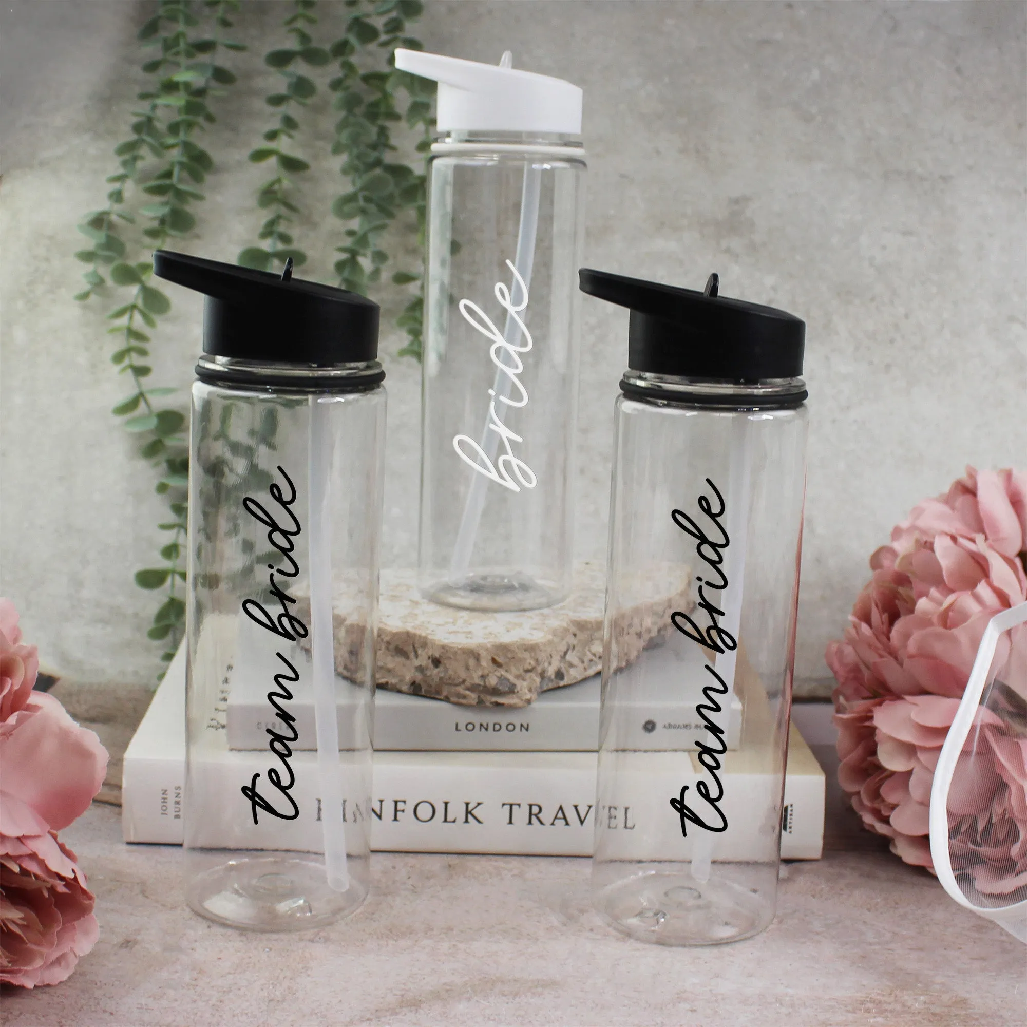 Personalised Black Team Bride & White Bride Water Bottles, 725 ml