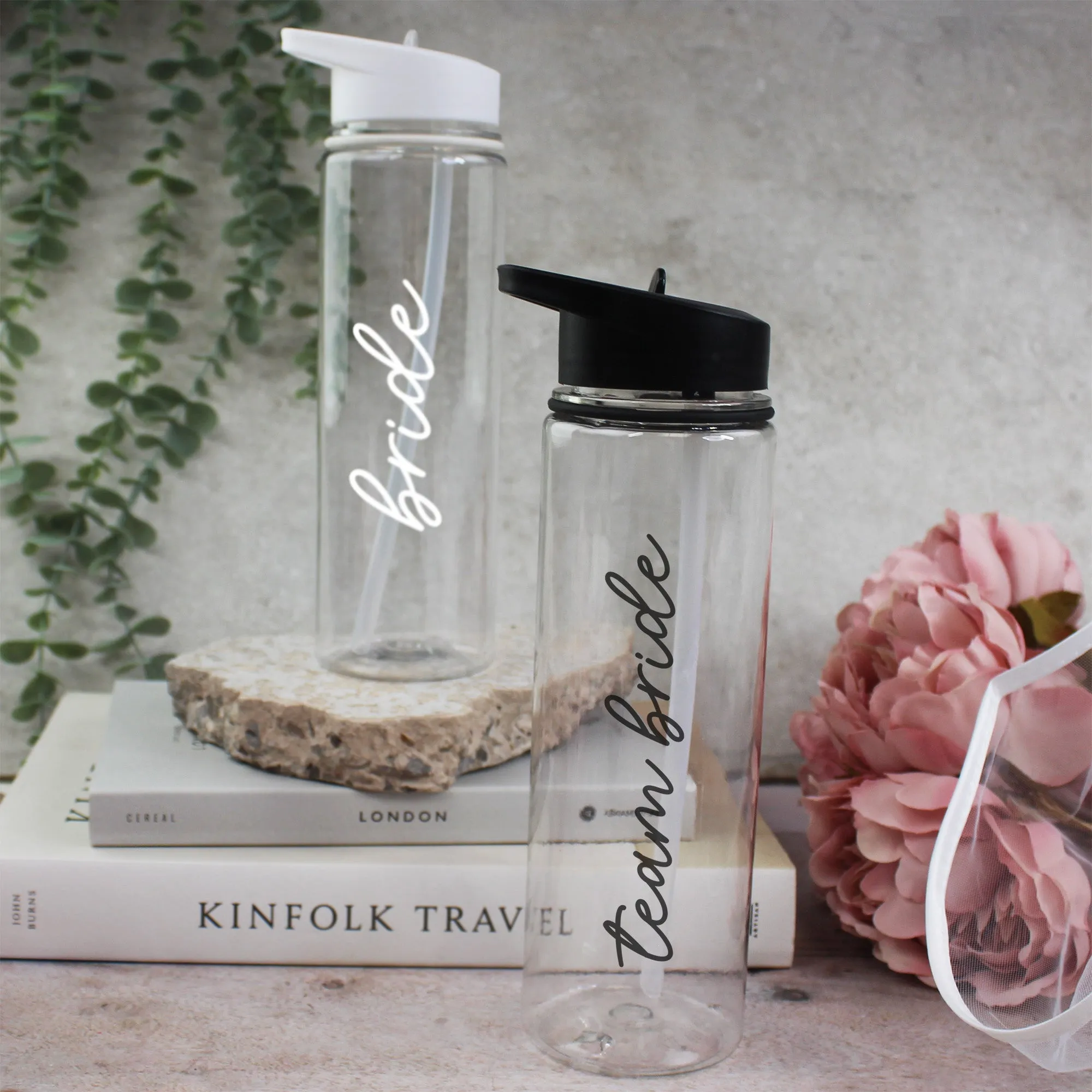 Personalised Black Team Bride & White Bride Water Bottles, 725 ml