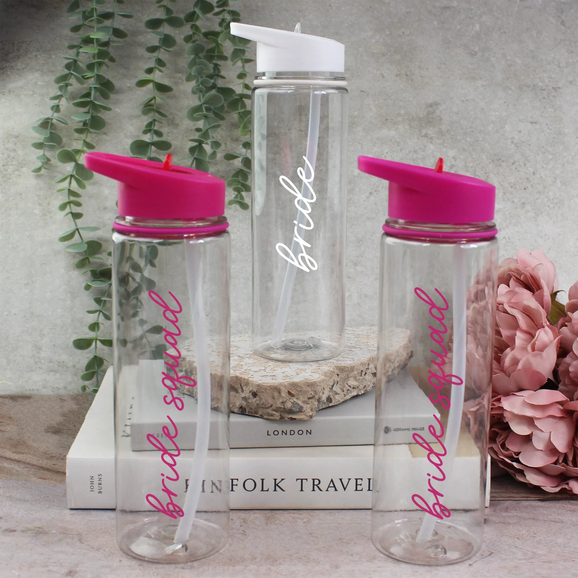 Personalised Pink Bride Squad & White Bride Water Bottles, 725 ml