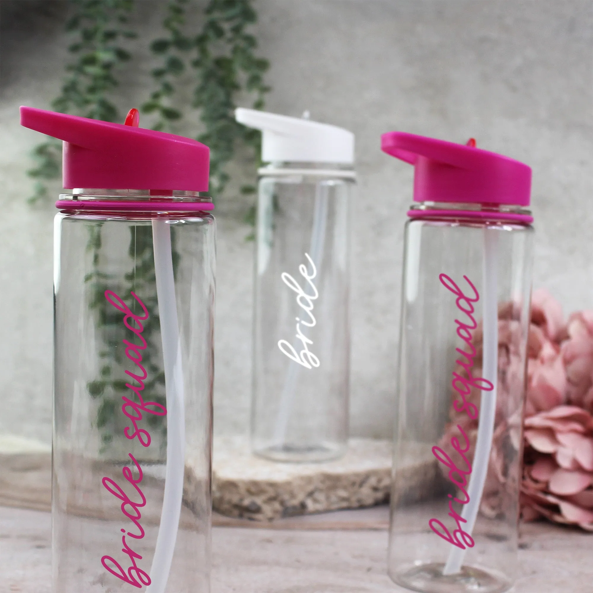Personalised Pink Bride Squad & White Bride Water Bottles, 725 ml