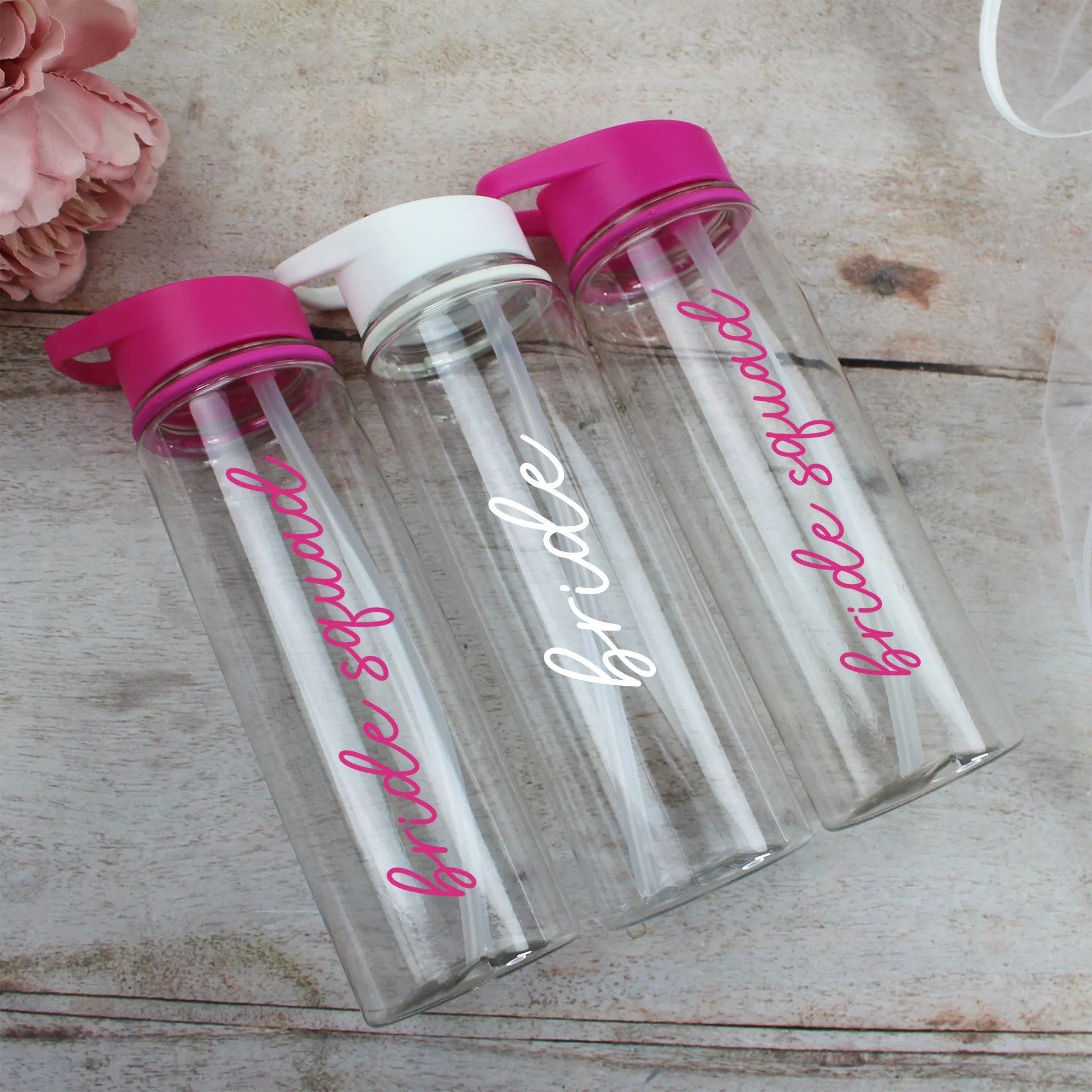 Personalised Pink Bride Squad & White Bride Water Bottles, 725 ml