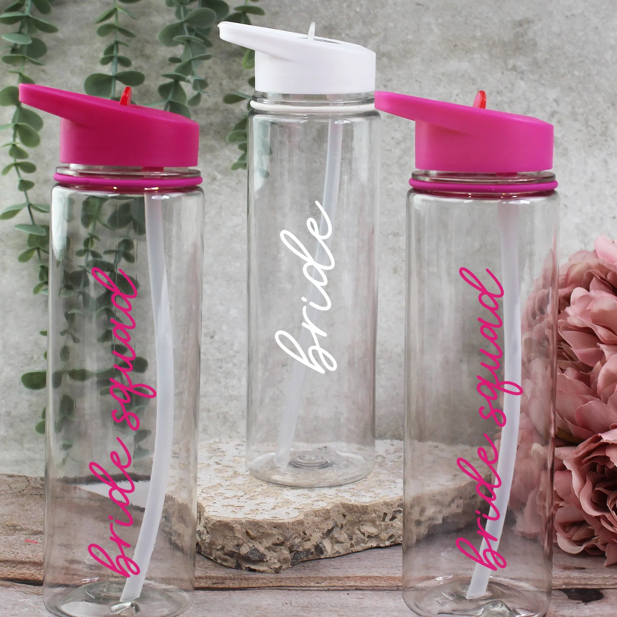 Personalised Pink Bride Squad & White Bride Water Bottles, 725 ml