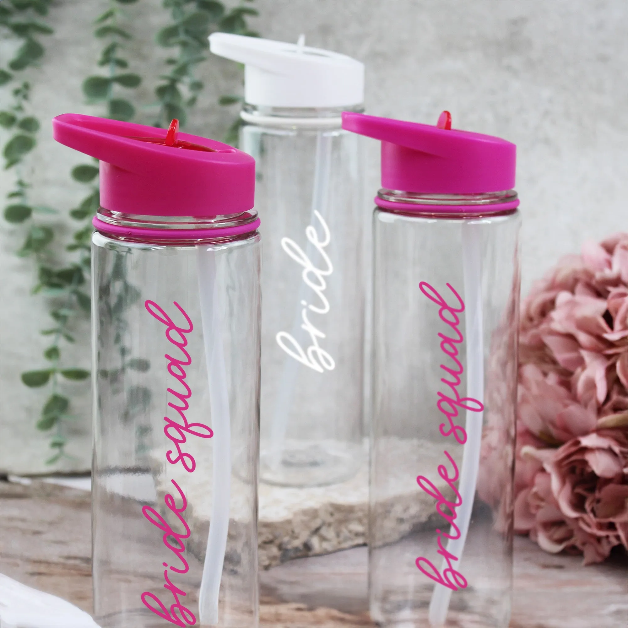 Personalised Pink Bride Squad & White Bride Water Bottles, 725 ml