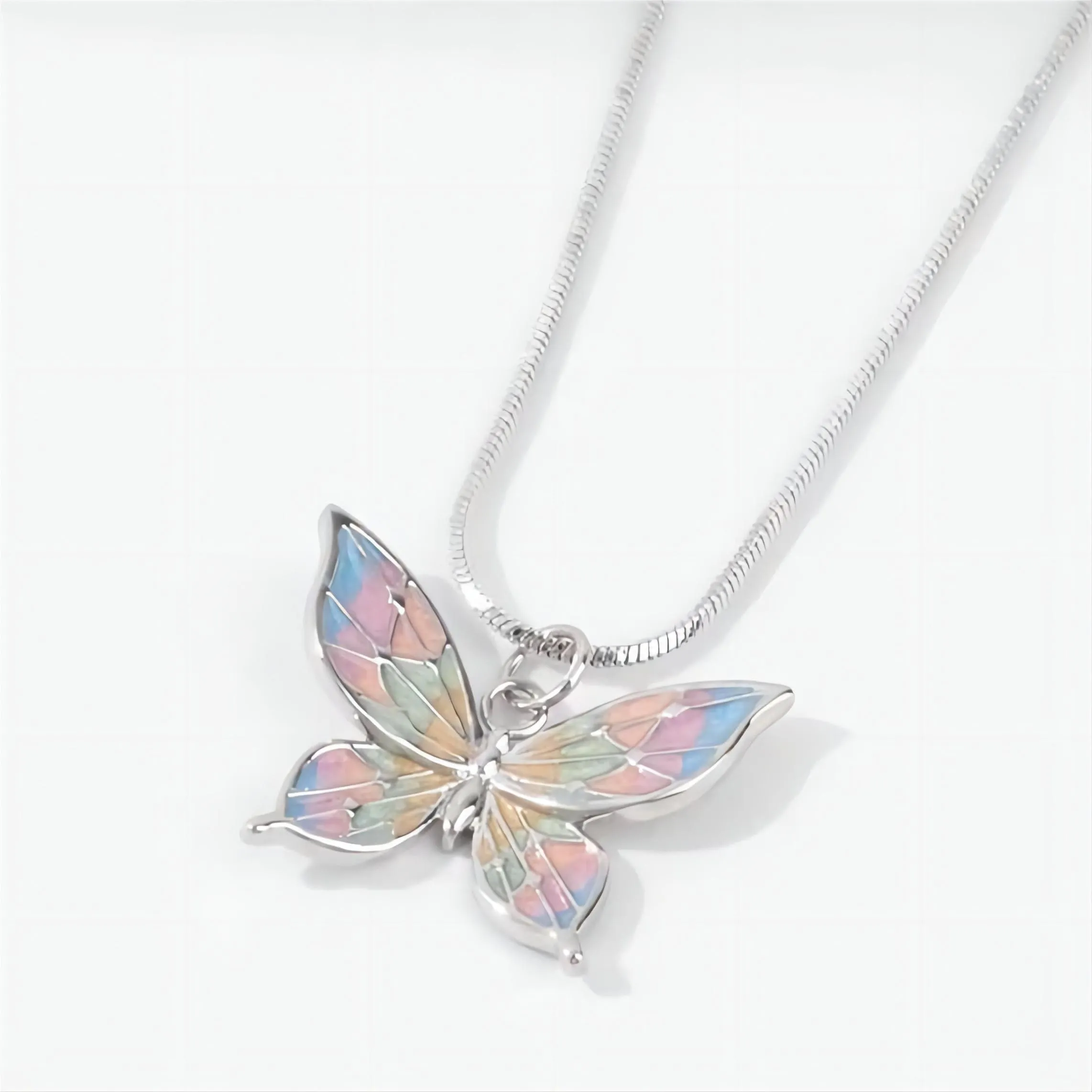 Pink Enamel Butterfly Necklace