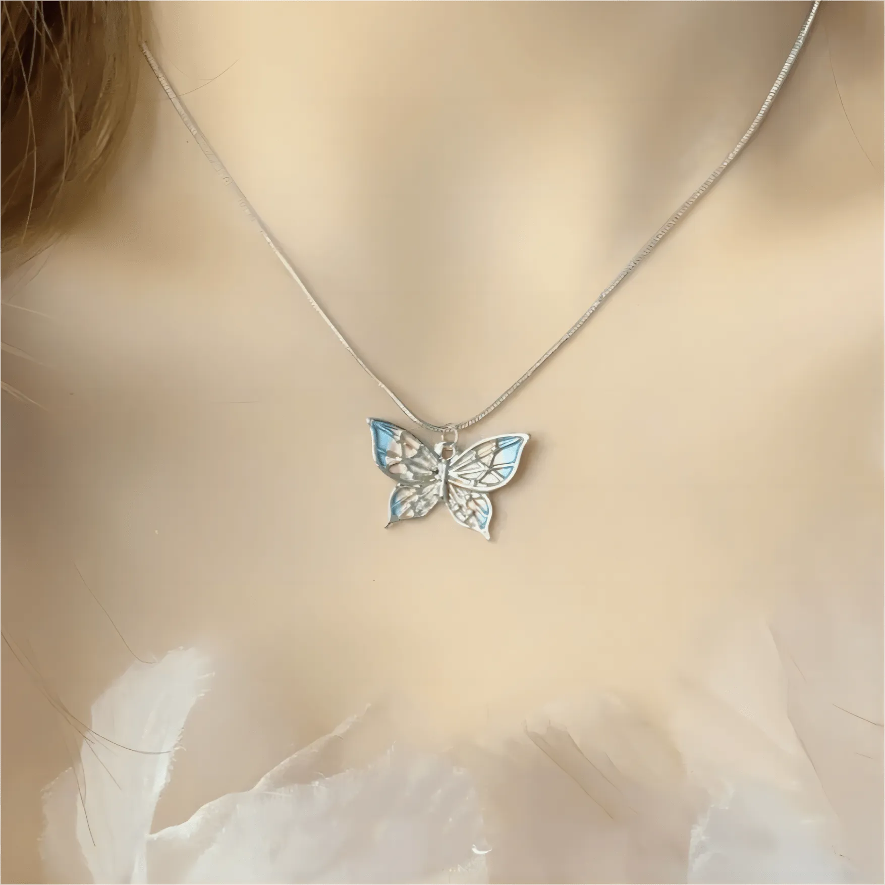 Pink Enamel Butterfly Necklace