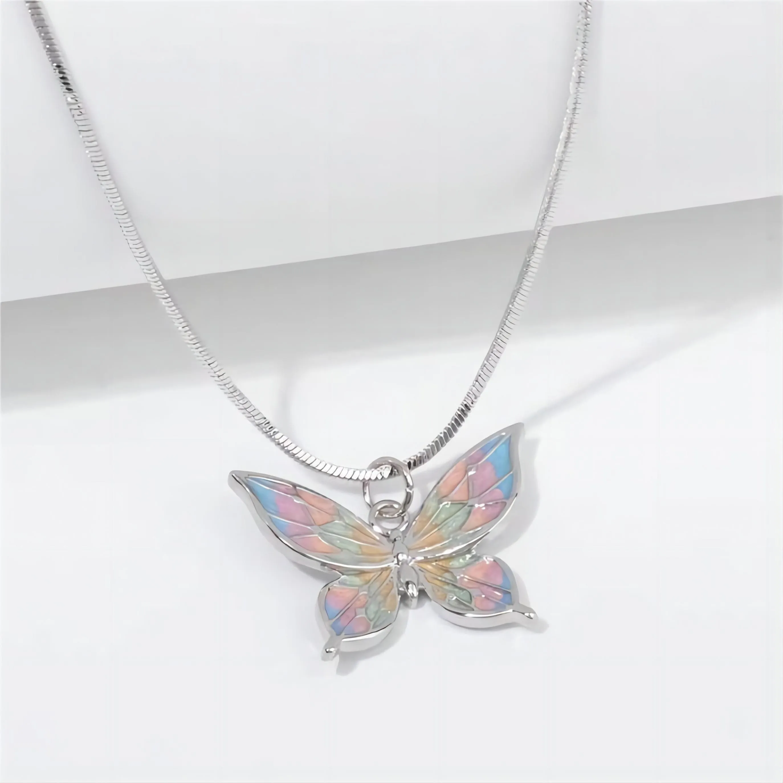 Pink Enamel Butterfly Necklace