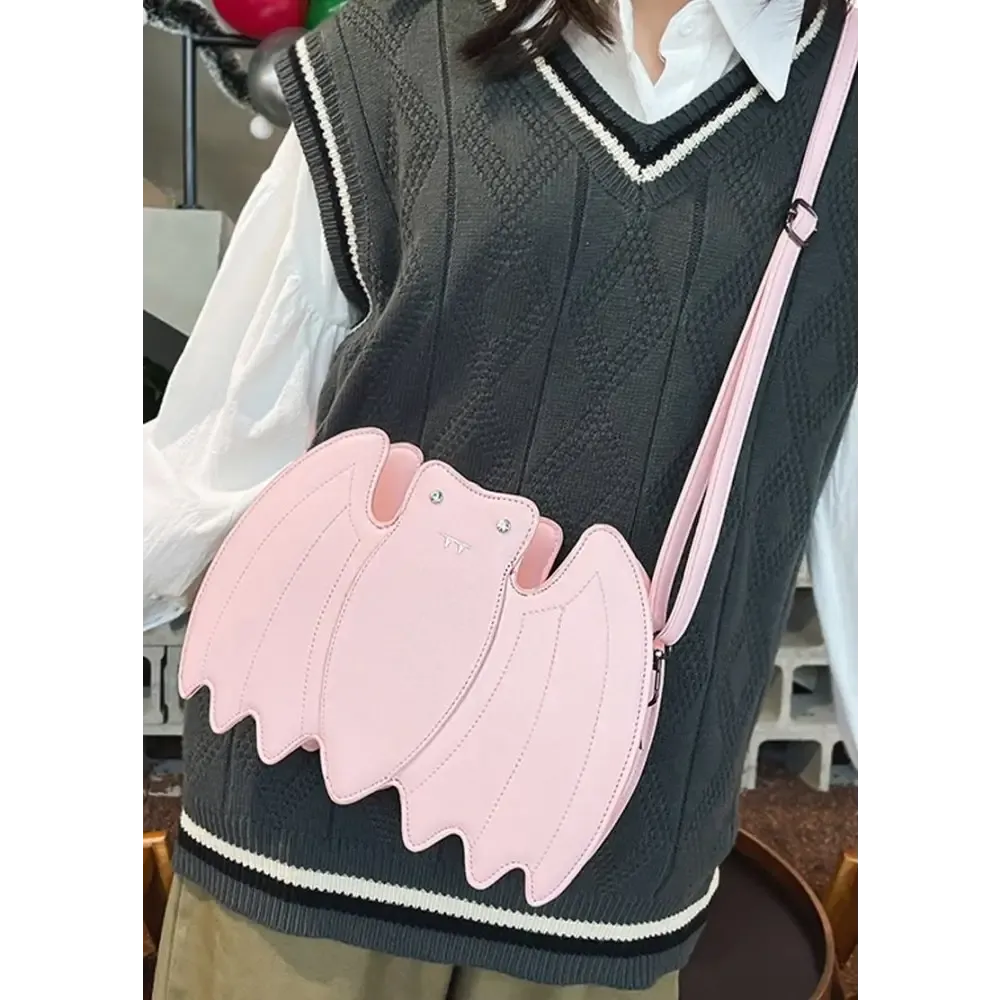 Pink Pastel Goth Bat Crossbody Bag in Soft PU Leather