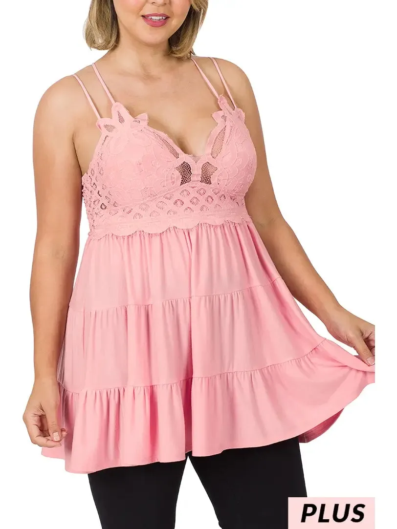 Pink Plus Crochet Lace Ruffle Cami