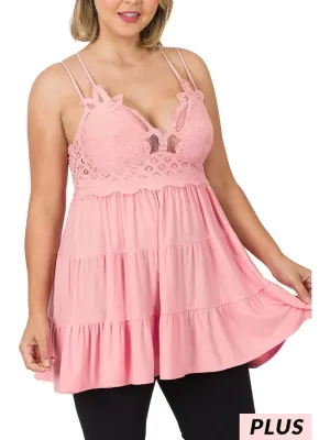 Pink Plus Crochet Lace Ruffle Cami