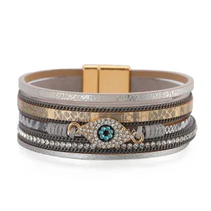 Pink Polystyrene & Cubic Zirconia 18K Gold-Plated Eye Layered Bracelet