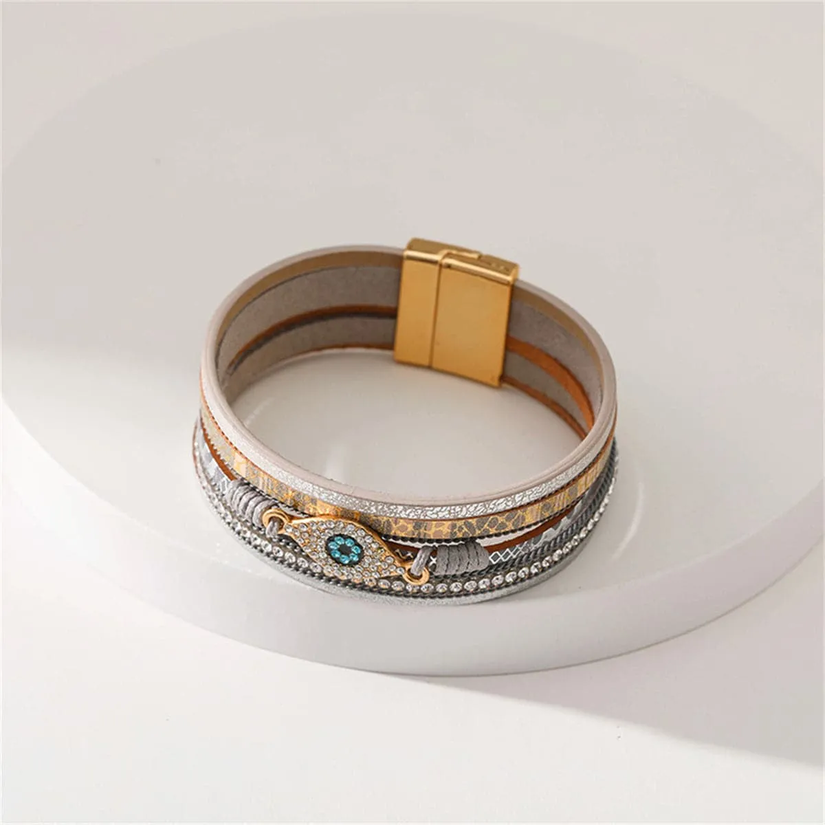 Pink Polystyrene & Cubic Zirconia 18K Gold-Plated Eye Layered Bracelet