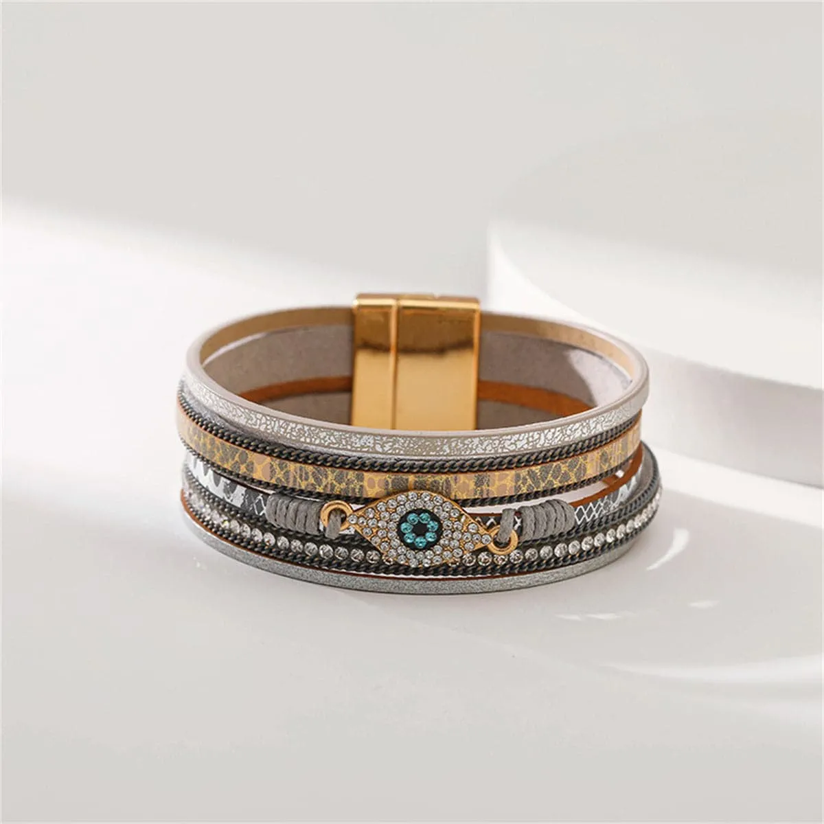 Pink Polystyrene & Cubic Zirconia 18K Gold-Plated Eye Layered Bracelet