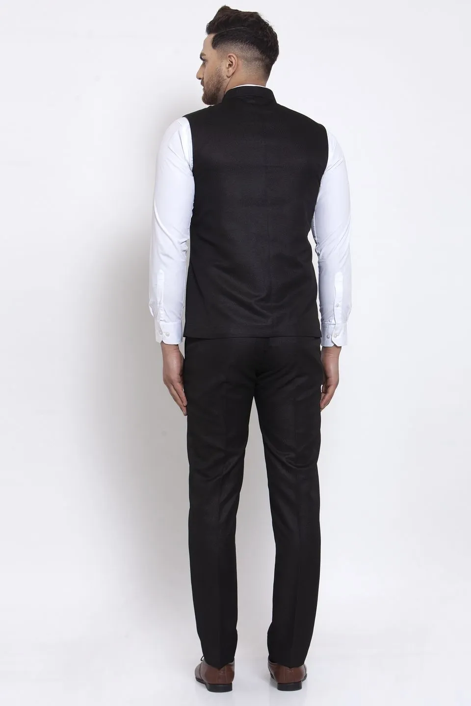 Poly Blend Black Vest and Trouser Set