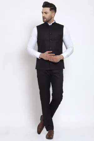 Poly Blend Black Vest and Trouser Set