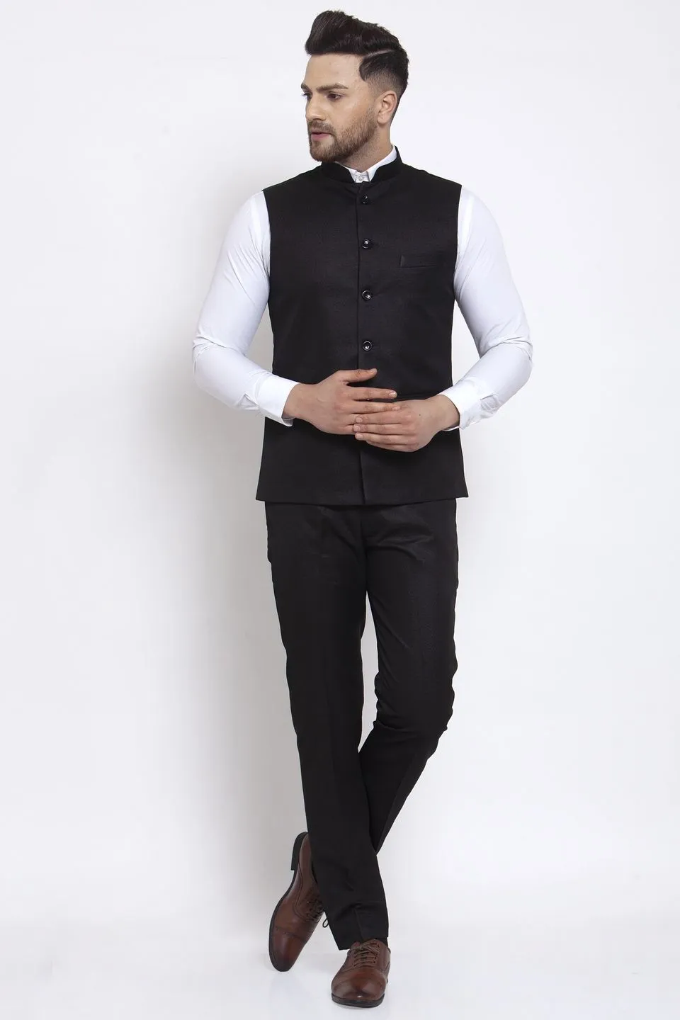 Poly Blend Black Vest and Trouser Set