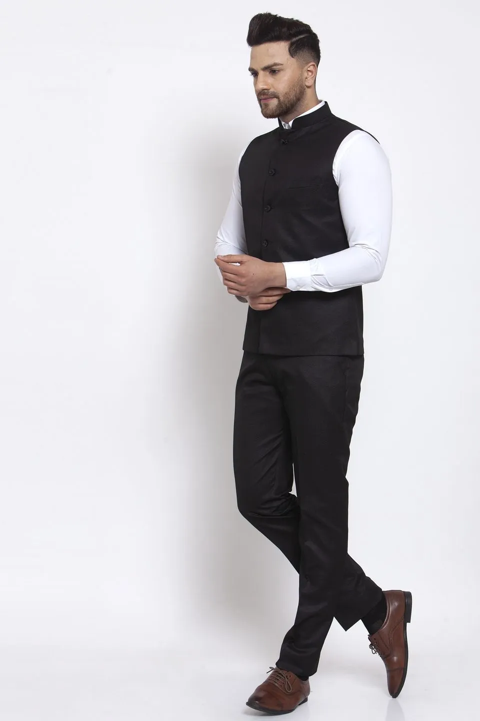Poly Blend Black Vest and Trouser Set
