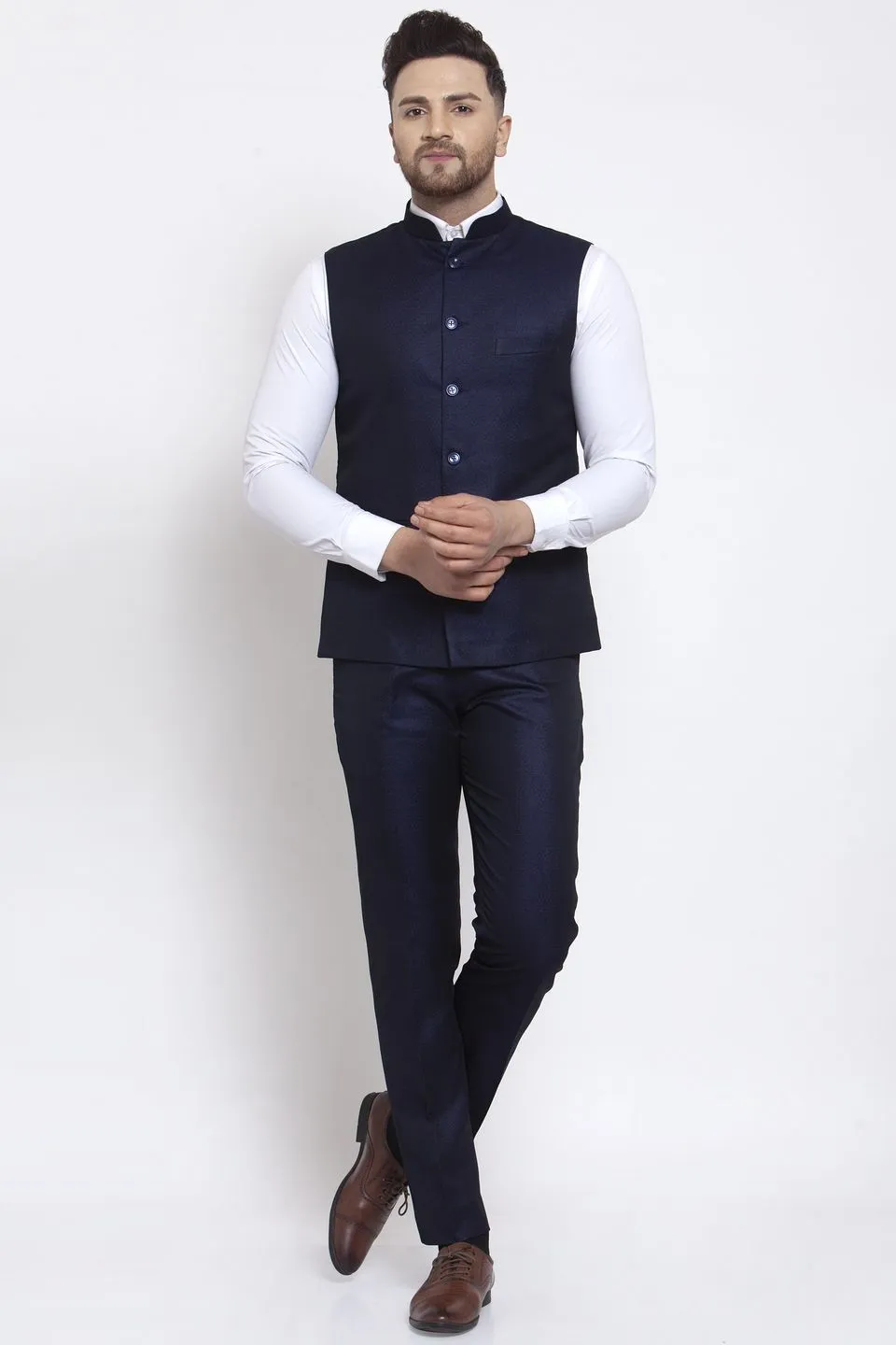 Poly Blend Blue Vest and Trouser Set