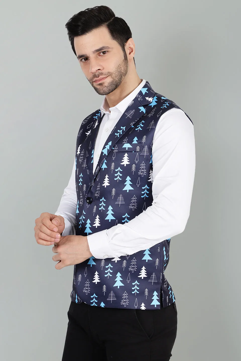 Polyester Cotton Christmas Blue Jacket Vest Waistcoat