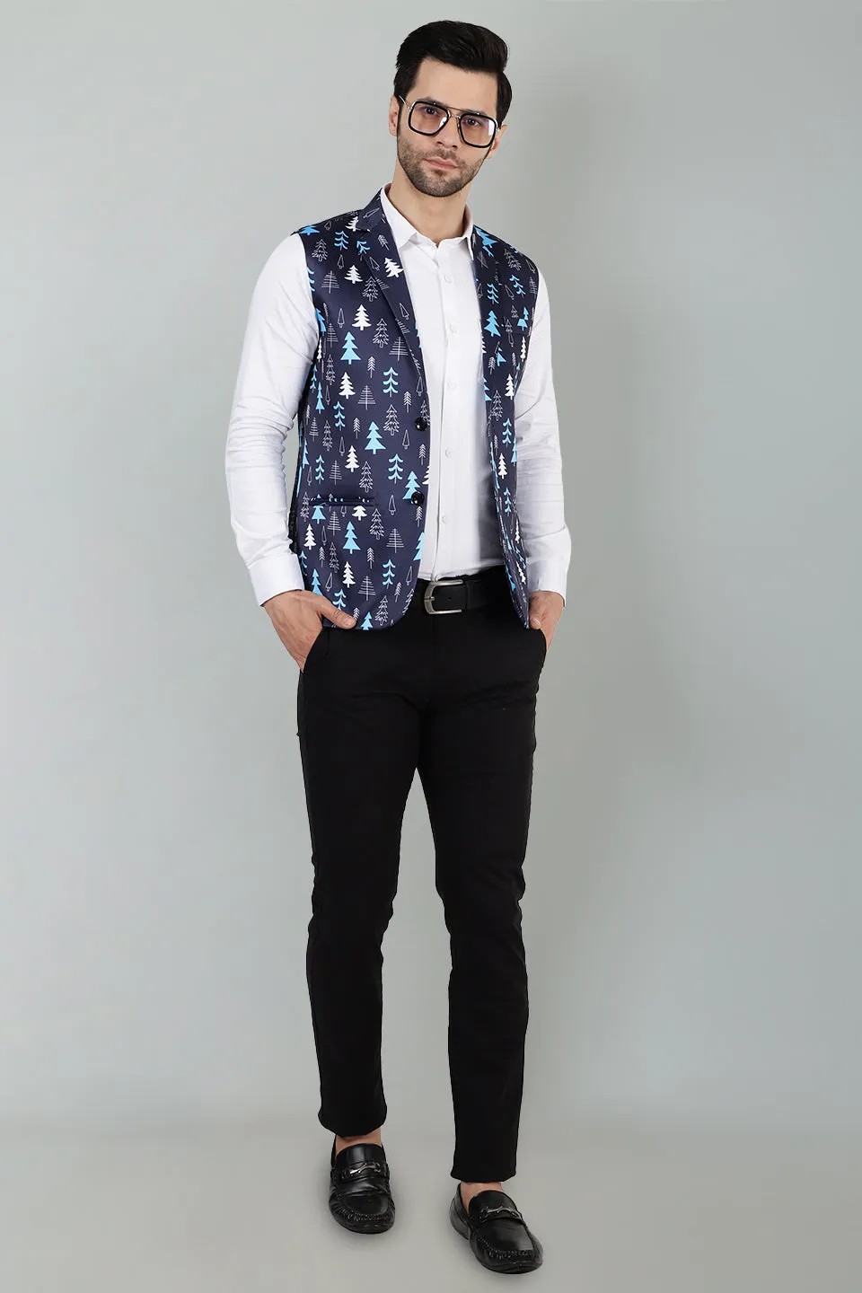 Polyester Cotton Christmas Blue Jacket Vest Waistcoat