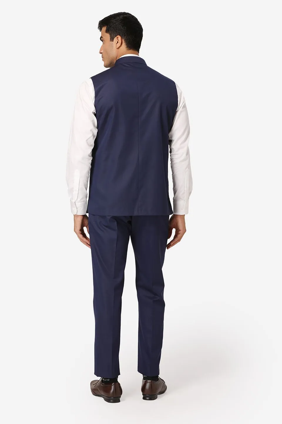 Polyester Cotton Navy Blue Vest and Trouser Set