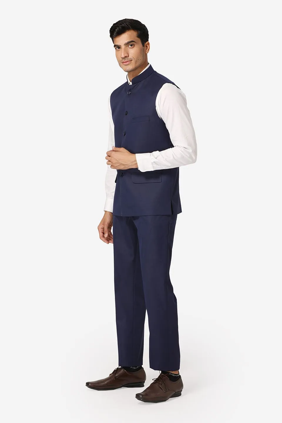 Polyester Cotton Navy Blue Vest and Trouser Set