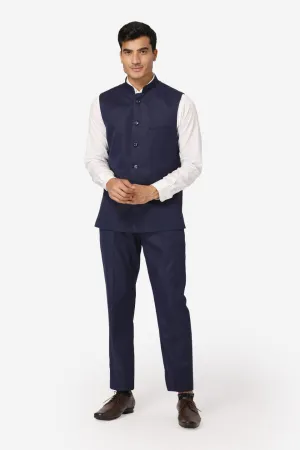 Polyester Cotton Navy Blue Vest and Trouser Set