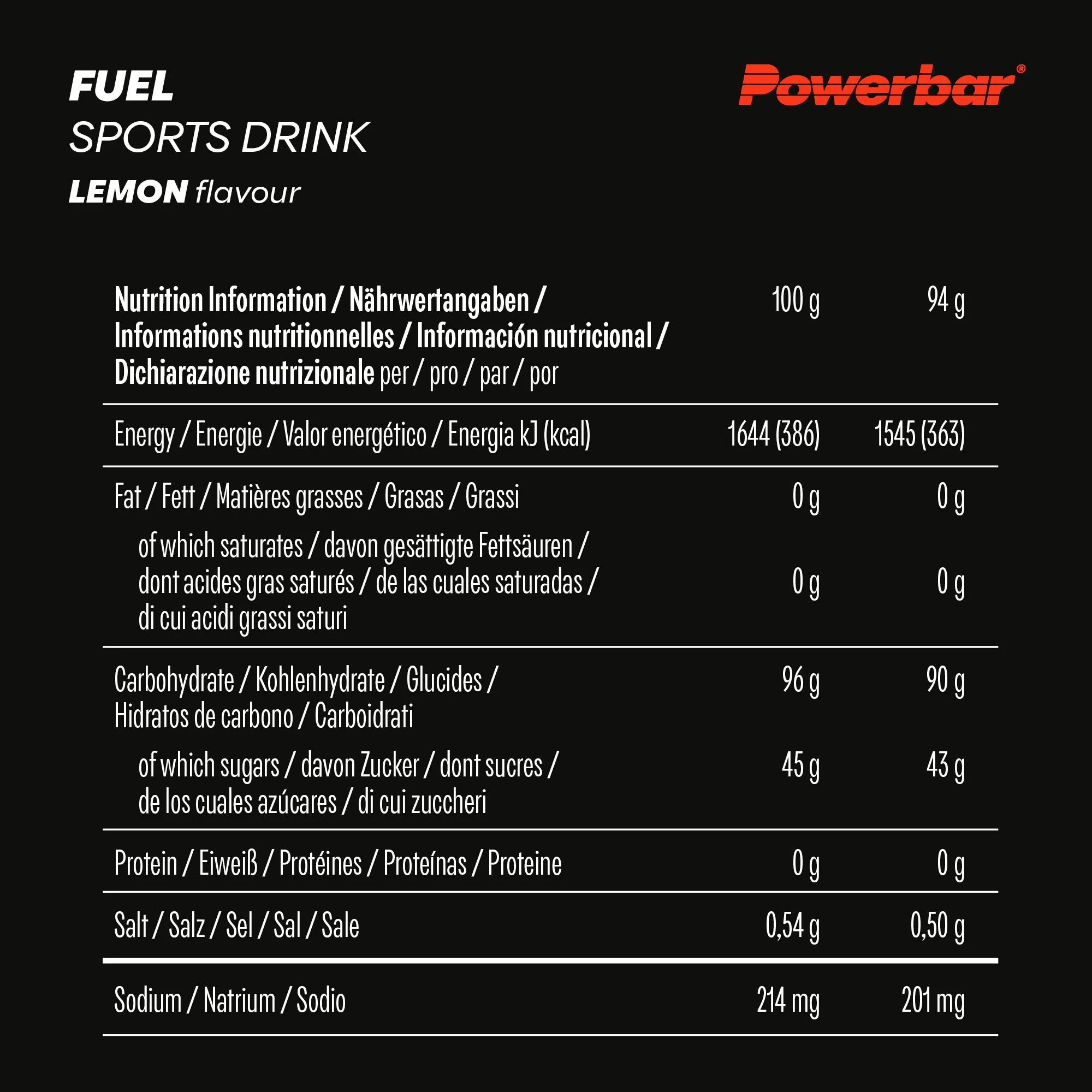 Powerbar Fuel Drink 90 Lemon Flavour Powder (10 x 94g Sachets)