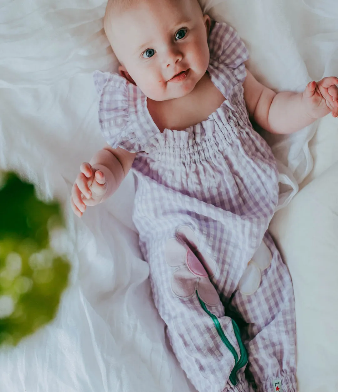 Purple Gingham Print Romper
